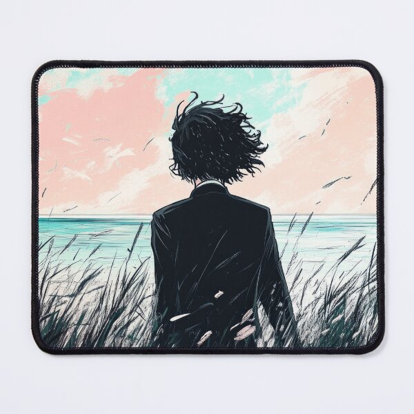 Item preview, In a serene landscape, a contemplative figure faces the ocean at dusk in a wheat field designed and sold by Jerhus.