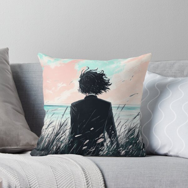 Item preview, In a serene landscape, a contemplative figure faces the ocean at dusk in a wheat field designed and sold by Jerhus.