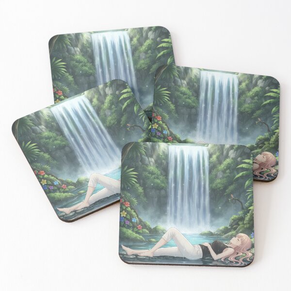 Item preview, Tranquil Waterfall Dream – Serene Anime Girl Aesthetic Art designed and sold by YKS - Art&Stuff.