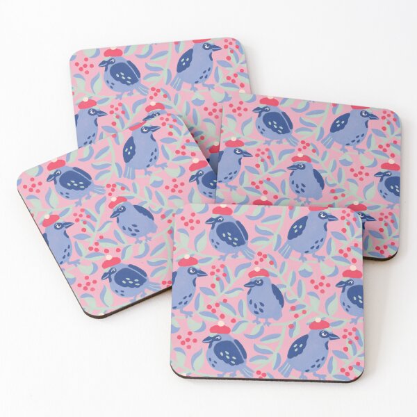 Item preview, Blue Birds in Red Berets Retro Thrift-Inspired Pattern designed and sold by Ema Tudose.