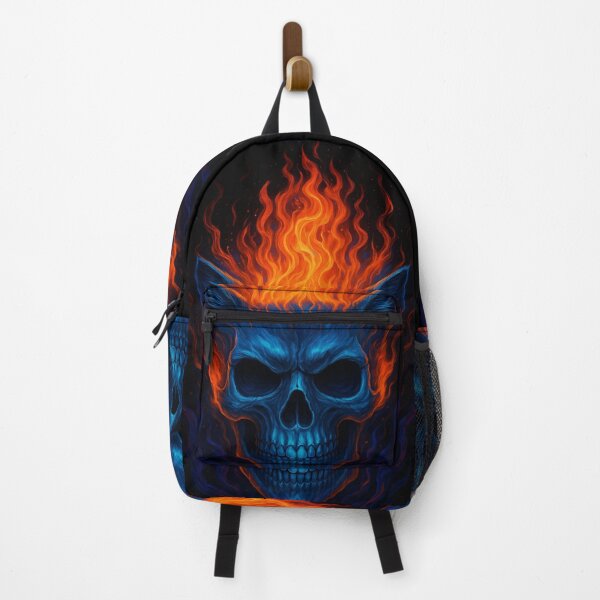 Item preview, Flaming Blue Skull Cat – Neon Fire Demon Skull Art designed and sold by LiLeDesigns.