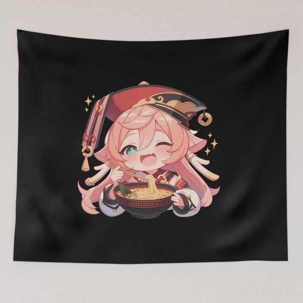 Item preview, Juego Yanfei Genshin Impact Chica chibi disfrutando de ramen caliente Anime designed and sold by Raslbazola.