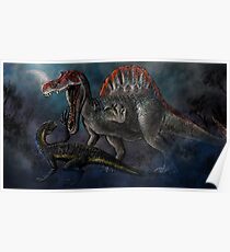 Spinosaurus vs Indominus Rex Dinosaur Battle Poster