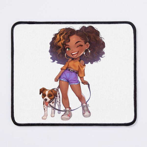 Item preview, Playful Black Girl Walking Dog Chibi designed and sold by Lulunza.