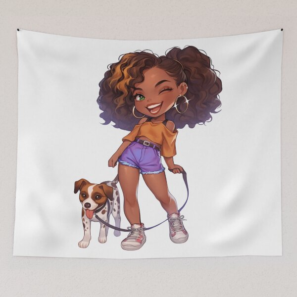 Item preview, Playful Black Girl Walking Dog Chibi designed and sold by Lulunza.