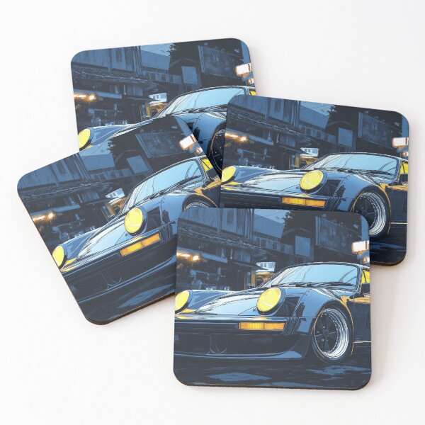 Item preview, A retro black sports car on a lit city street at nightfall designed and sold by Jerhus.
