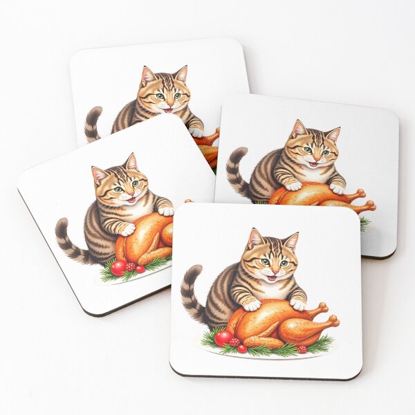 Item preview, Cat enjoying holiday feast at a festive dinner table with decorations and gifts designed and sold by SpaceartLilu.