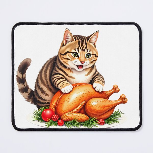 Item preview, Cat enjoying holiday feast at a festive dinner table with decorations and gifts designed and sold by SpaceartLilu.