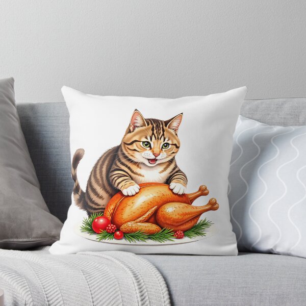 Item preview, Cat enjoying holiday feast at a festive dinner table with decorations and gifts designed and sold by SpaceartLilu.