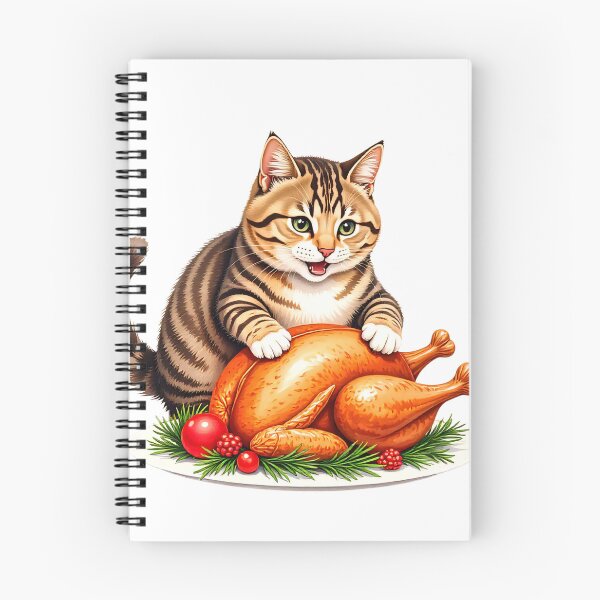 Item preview, Cat enjoying holiday feast at a festive dinner table with decorations and gifts designed and sold by SpaceartLilu.