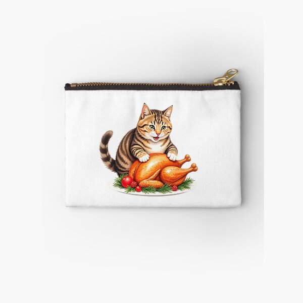 Item preview, Cat enjoying holiday feast at a festive dinner table with decorations and gifts designed and sold by SpaceartLilu.