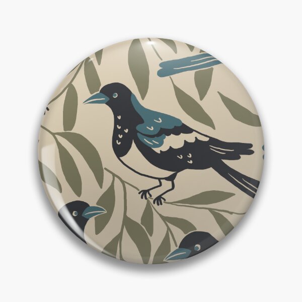 Item preview, Magpies and Willow Leaves Vintage Nature Pattern designed and sold by Ema Tudose.