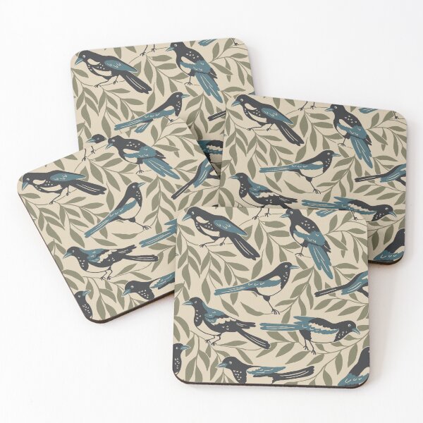 Item preview, Magpies and Willow Leaves Vintage Nature Pattern designed and sold by Ema Tudose.