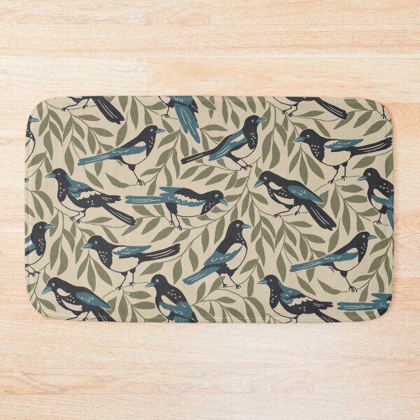Item preview, Magpies and Willow Leaves Vintage Nature Pattern designed and sold by Ema Tudose.