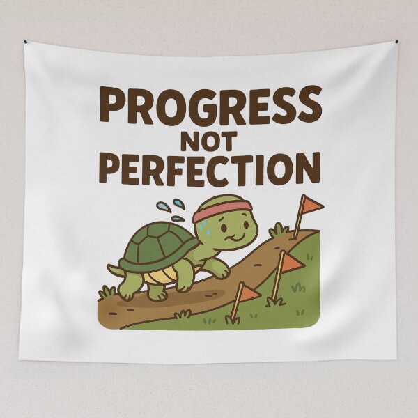 Item preview, Motivational Tortoise Progress Not Perfection Design. designed and sold by The-T-In-Retro.