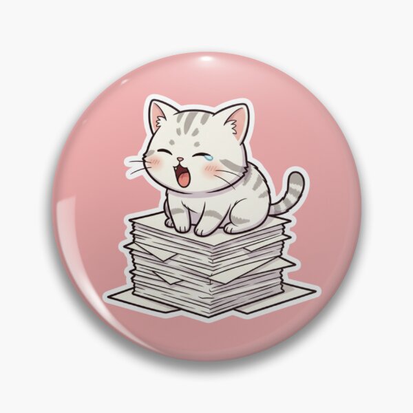 Item preview, Crying Adorable Chibi Cat Sticker Sitting on a Big Stack of Paper Procrastination Fun Sticker for Stress Relief and Relax designed and sold by bvdesignart.