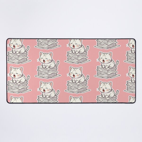 Item preview, Crying Adorable Chibi Cat Sticker Sitting on a Big Stack of Paper Procrastination Fun Sticker for Stress Relief and Relax designed and sold by bvdesignart.