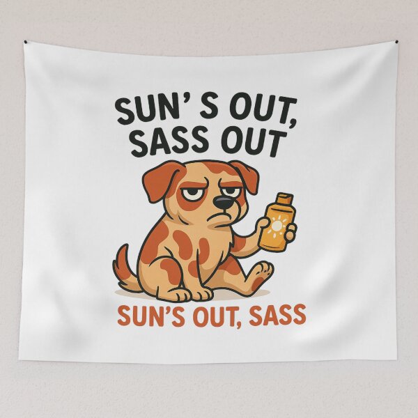 Item preview, Grumpy Dog Holding Sunscreen with Sass and Sun Quote. designed and sold by The-T-In-Retro.