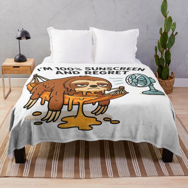 Item preview, Melted Sloth in Hammock with Fan and Sunscreen Regret Quote. designed and sold by The-T-In-Retro.