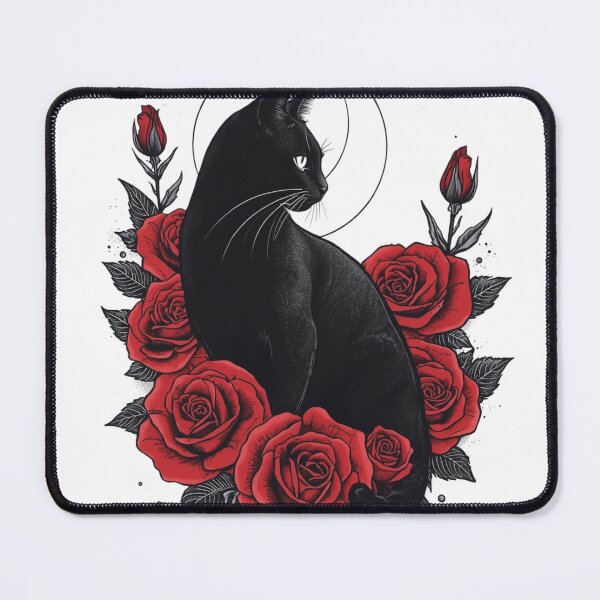 Item preview, Black Cat & Red Roses — Halo Gothic Tattoo Art designed and sold by Rosemoonjapan.