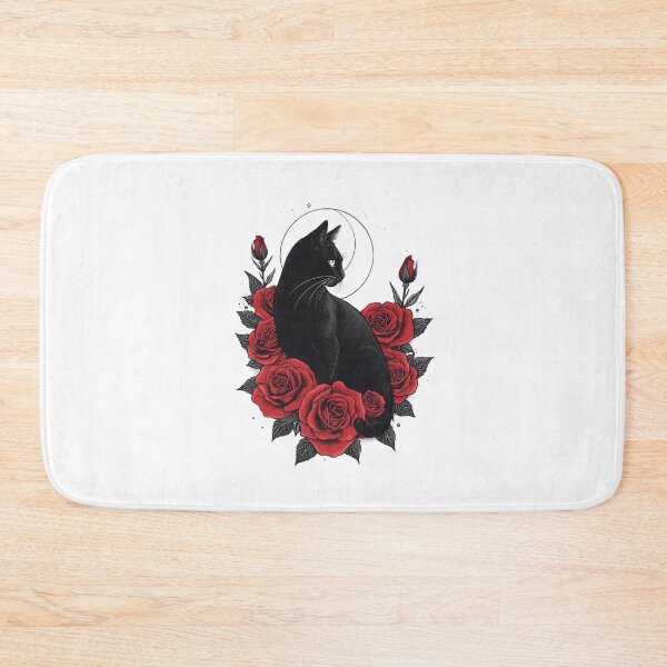 Item preview, Black Cat & Red Roses — Halo Gothic Tattoo Art designed and sold by Rosemoonjapan.