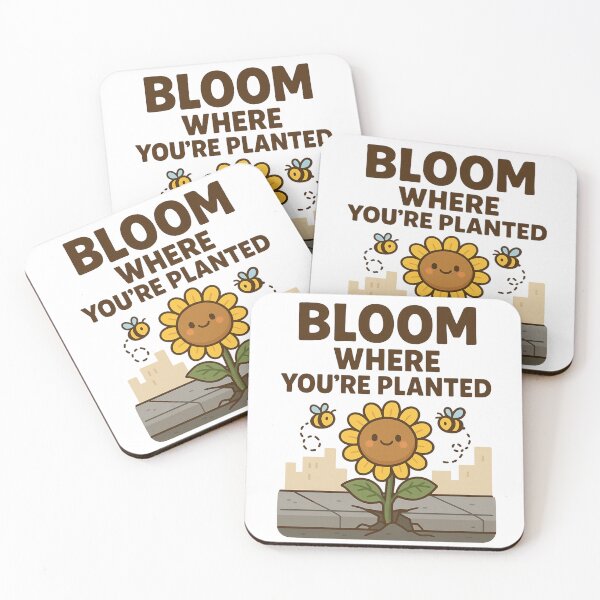 Item preview, Cute Sunflower Cracking Concrete with Bees and Inspirational Quote. designed and sold by The-T-In-Retro.