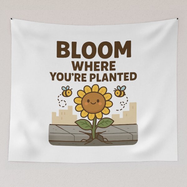 Item preview, Cute Sunflower Cracking Concrete with Bees and Inspirational Quote. designed and sold by The-T-In-Retro.
