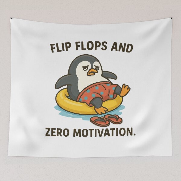 Item preview, Lazy Penguin in Summer Mode Floating with Zero Motivation. designed and sold by The-T-In-Retro.