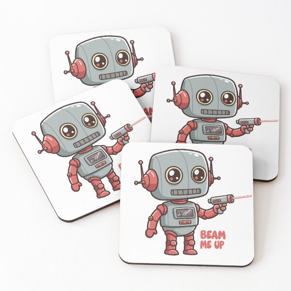Item preview, Cute Cartoon Robot Character Holding Laser Gun with "Beam Me Up" Text designed and sold by Dofitopia.