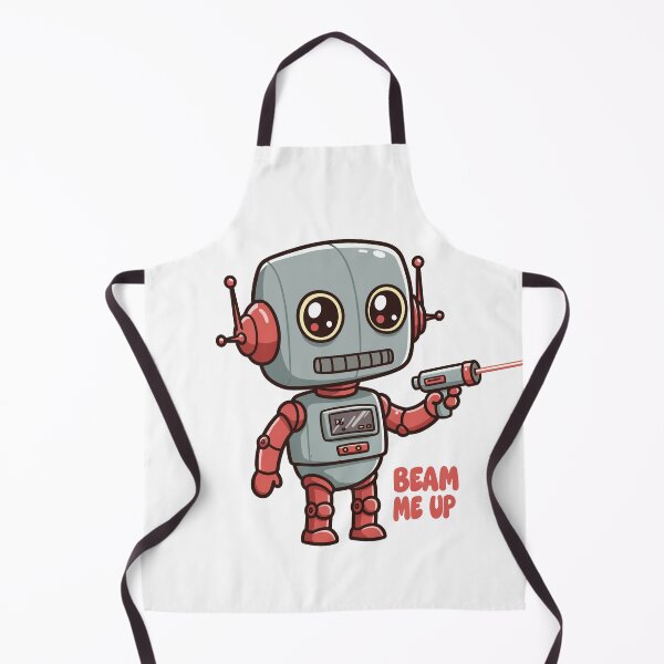 Item preview, Cute Cartoon Robot Character Holding Laser Gun with "Beam Me Up" Text designed and sold by Dofitopia.