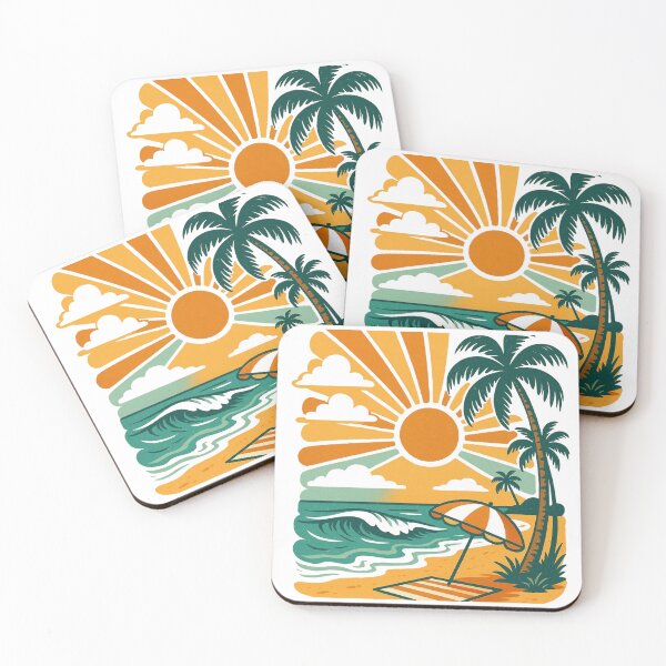 Item preview, Vintage Style Tropical Beach Scene with Radiant Sunset. designed and sold by The-T-In-Retro.
