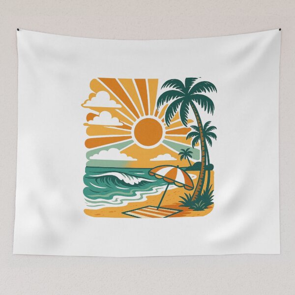 Item preview, Vintage Style Tropical Beach Scene with Radiant Sunset. designed and sold by The-T-In-Retro.
