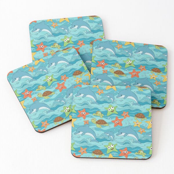 Item preview, Cute Ocean Pattern with Dolphins Starfish and Sea Turtles. designed and sold by The-T-In-Retro.