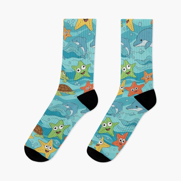 Item preview, Cute Ocean Pattern with Dolphins Starfish and Sea Turtles. designed and sold by The-T-In-Retro.