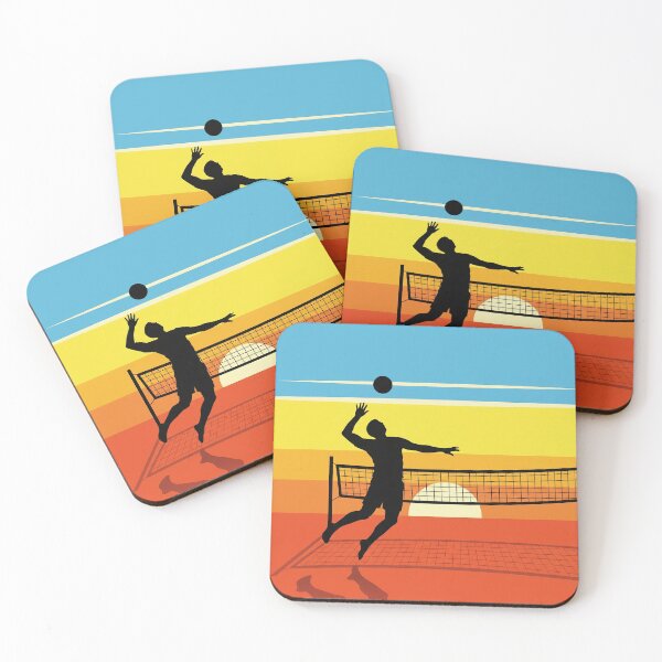 Item preview, Sunset Beach Volleyball Silhouette with Bold Colour Background. designed and sold by The-T-In-Retro.