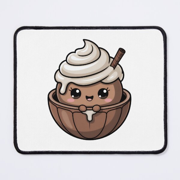 Item preview, Cute Kawaii Chocolate Drink in Coconut Shell Illustration designed and sold by RudArtAI.