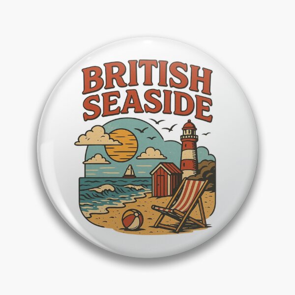 Item preview, Retro British Seaside Illustration with Lighthouse and Beach. designed and sold by The-T-In-Retro.