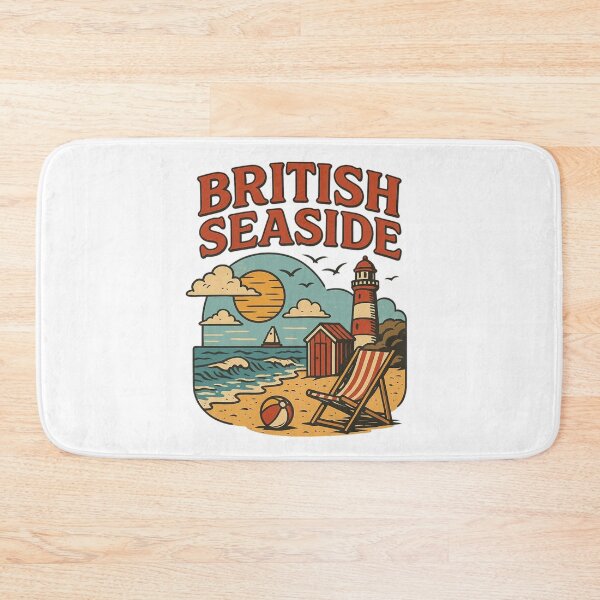 Item preview, Retro British Seaside Illustration with Lighthouse and Beach. designed and sold by The-T-In-Retro.