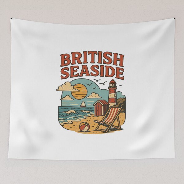 Item preview, Retro British Seaside Illustration with Lighthouse and Beach. designed and sold by The-T-In-Retro.