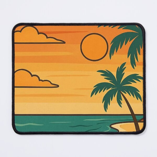Item preview, Tropical Sunset Beach Scene with Palm Trees and Umbrellas. designed and sold by The-T-In-Retro.