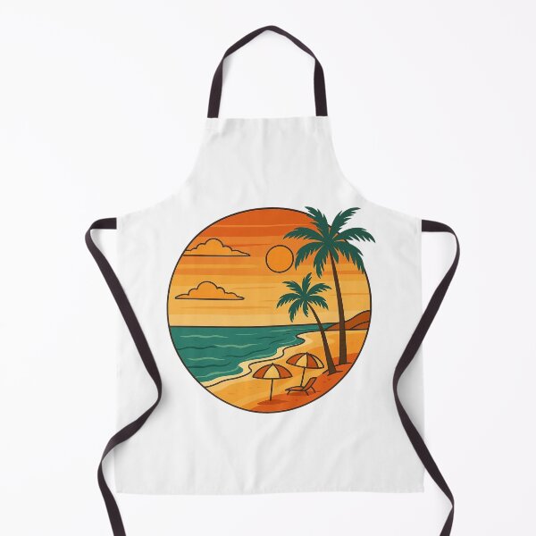 Item preview, Tropical Sunset Beach Scene with Palm Trees and Umbrellas. designed and sold by The-T-In-Retro.