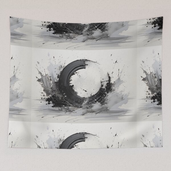 Item preview, Enso of Chaos and Calm: An Explosive Black Ink Circle Bursting Across a Serene White Void. designed and sold by Epsydon Designers.