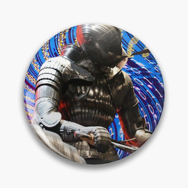Item preview, Cyber War – Knight fights against red-blue wave with yellow binary code / Swiss Artwork Photography designed and sold by Raphael Wolf.