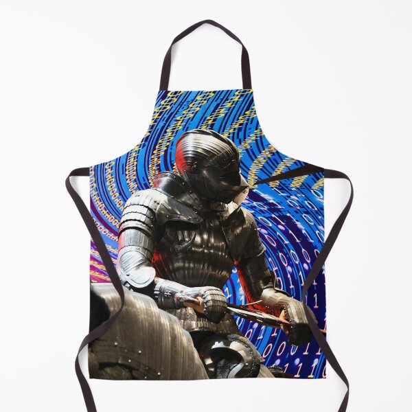 Item preview, Cyber War – Knight fights against red-blue wave with yellow binary code / Swiss Artwork Photography designed and sold by Raphael Wolf.