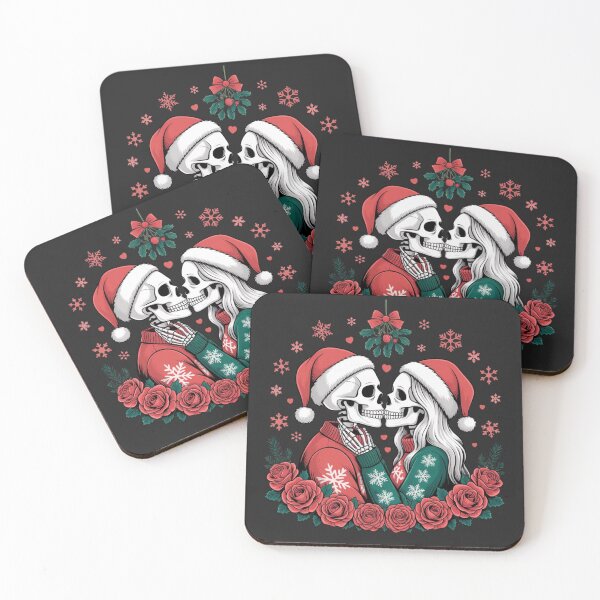 Item preview, Skeleton Couple Christmas Kiss | Romantic Gothic Holiday Design designed and sold by ColorSplash123.