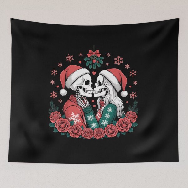 Item preview, Skeleton Couple Christmas Kiss | Romantic Gothic Holiday Design designed and sold by ColorSplash123.