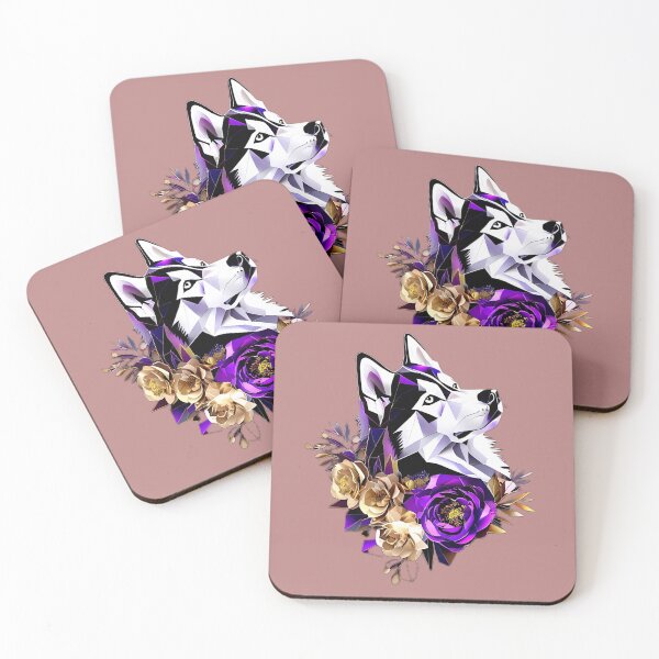 Item preview, Geometric Siberian Husky with Golden and Purple Camellias – Bold Modern Dog Artwork designed and sold by Naturalite19.