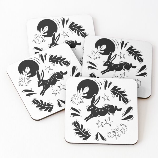 Item preview, Folk Art Hare Illustration (Black & White) – Mystical Linocut Style Nature designed and sold by wauwaurore.