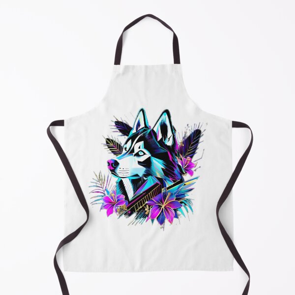 Item preview, Cyan Geometric Siberian Husky with Pink Lilies – Futuristic Floral Dog Art designed and sold by Naturalite19.