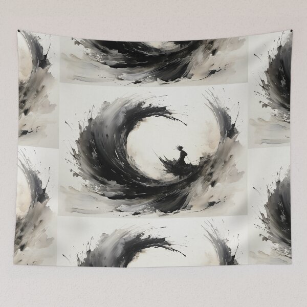 Item preview, Enso of Chaos and Calm: An Explosive Black Ink Circle Bursting Across a Serene White Void. designed and sold by Epsydon Designers.